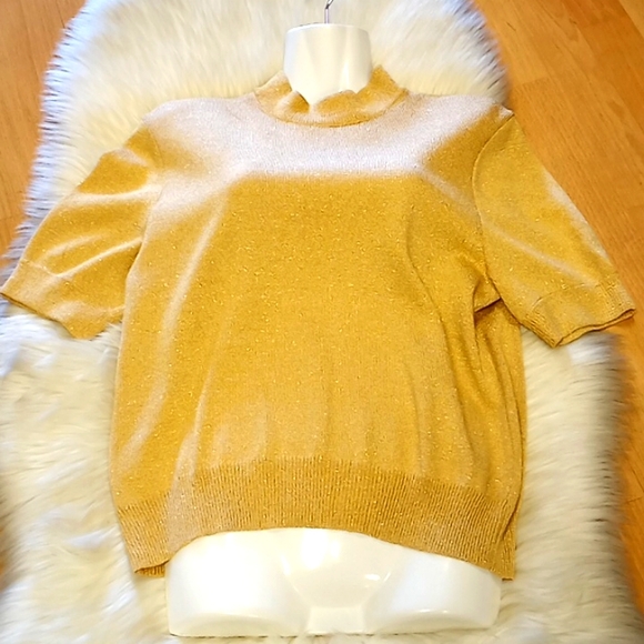 St. John Basics Gold Lurex Sparkly Short Sleeved Sweater - Picture 11 of 12